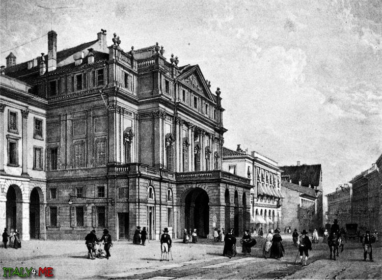 19 век площадь театра оперы и балета делла Скала в Милане