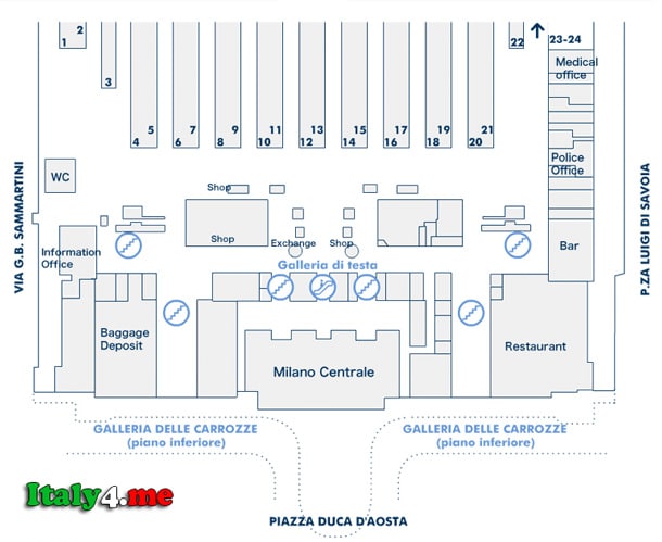 Map of Milan central station (Milano Centrale)