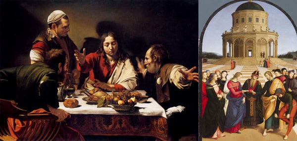 картина Рафаэля «Обручение девы Марии и «Ужин в Эммаусе» Караваджо