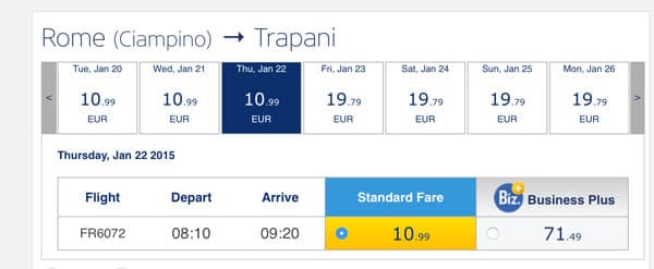  Билеты из Рим Чампино в Трапани Сицилия по 11 евро