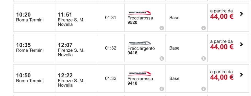 Цены и расписание билетов на поезд Рим-Флоренция