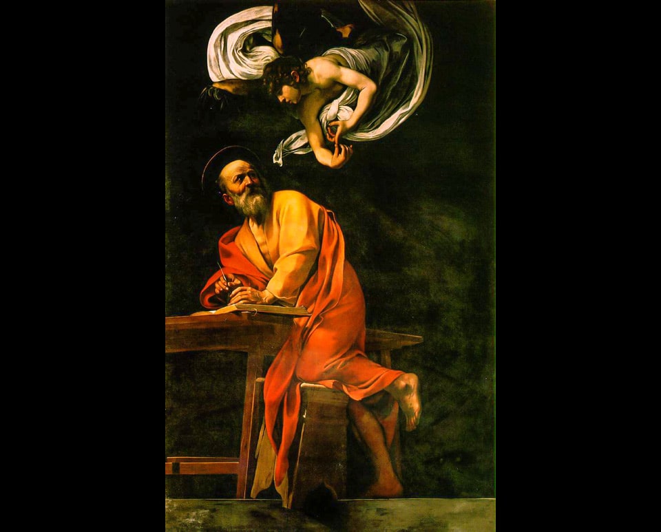 Святой Матфей и Ангел картина Караваджо в церкви Сан-Луиджи-дей-Франчези в Риме
