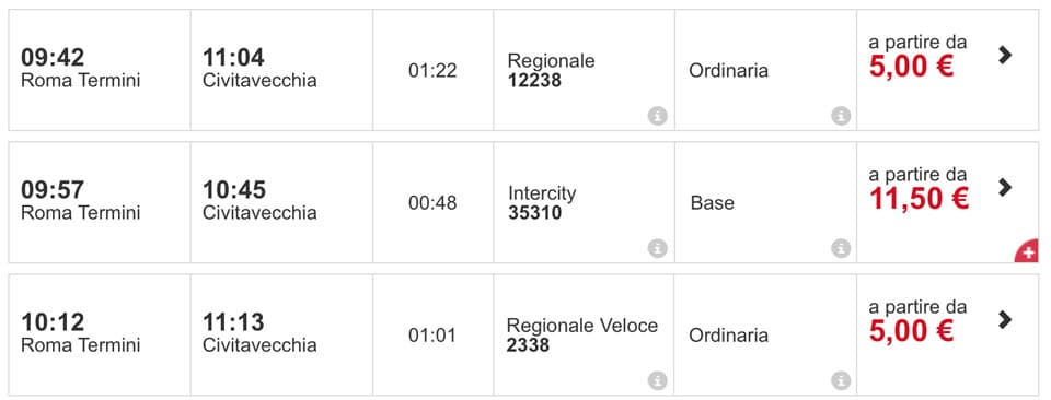 Расписание поездов Рим Термини в порт Чивитавеккья