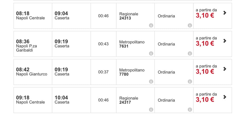 Расписание поездов из Неаполя в Казерту цены на билеты