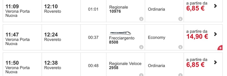 расписание поездов в Роверето из Вероны 
