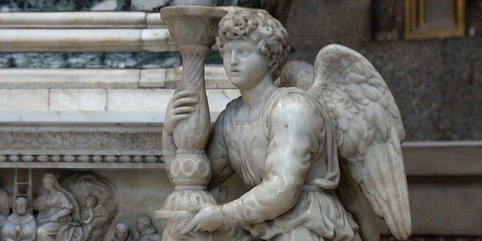 "Angel with a candelabra" sculpture by Michelangelo in Bologna