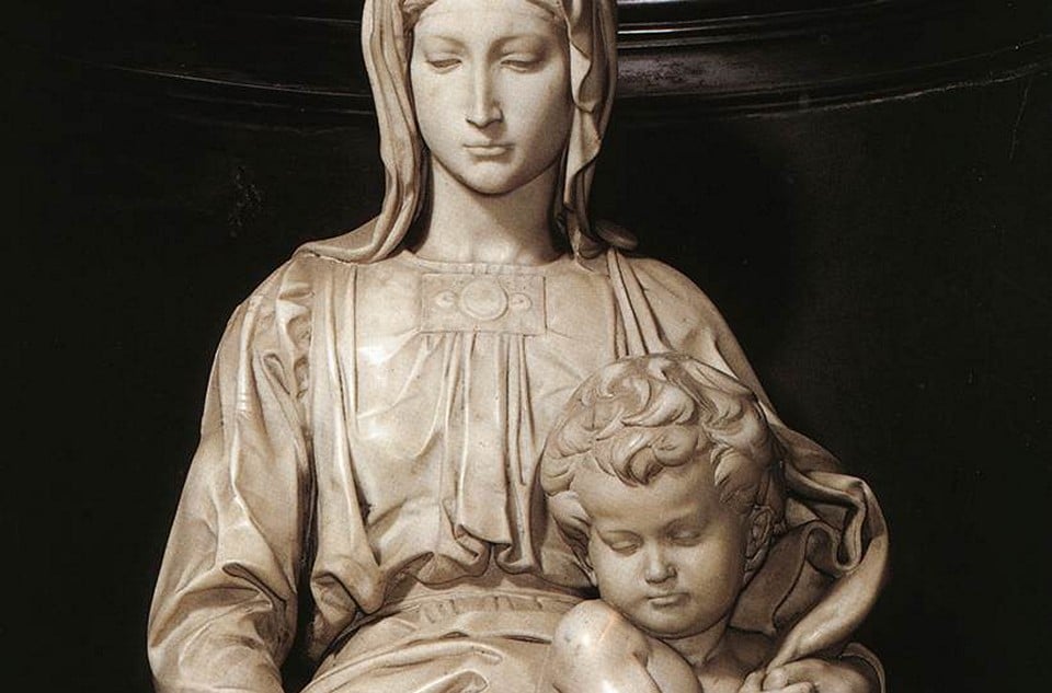 Marble statue Madonna of Bruges by Michelangelo
