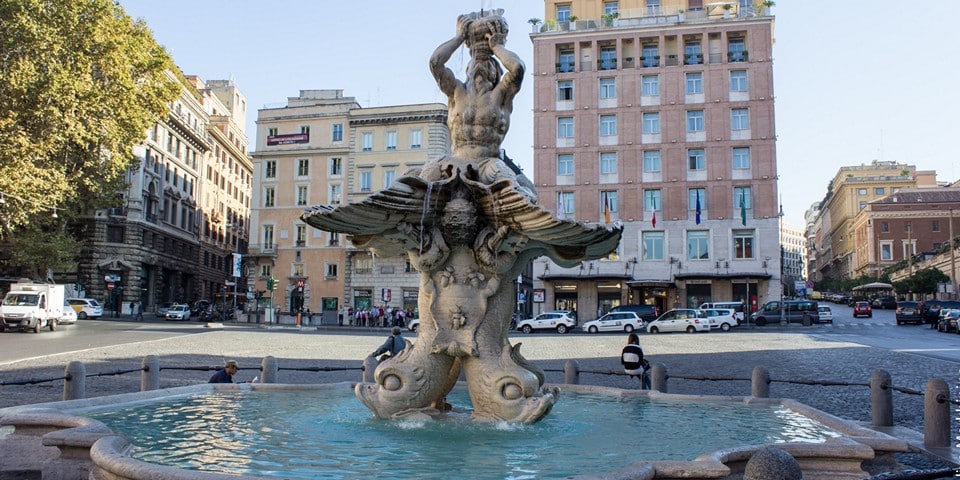 The Triton Fountain designed by Bernini Piazza Barberini in Rome