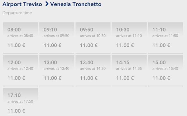 Расписание автобусов из аэропорта Тревизо до центра Венеции
