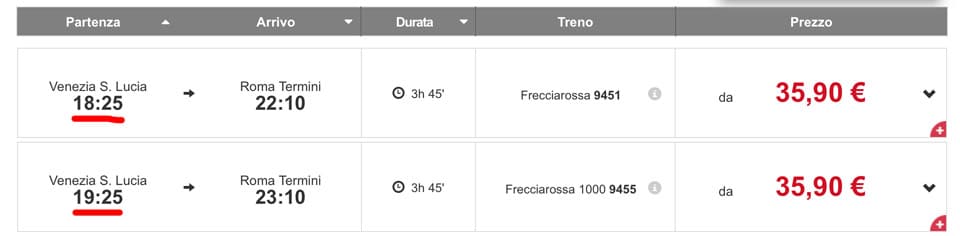 Расписание поездов Trenitalia из Венеции в Рим