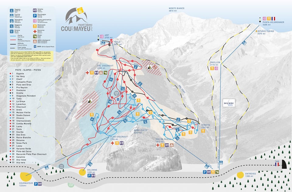 Схема трасс на горнолыжном курорте Курмайор в Италии