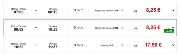 Расписание поездов в Орвието из Рима