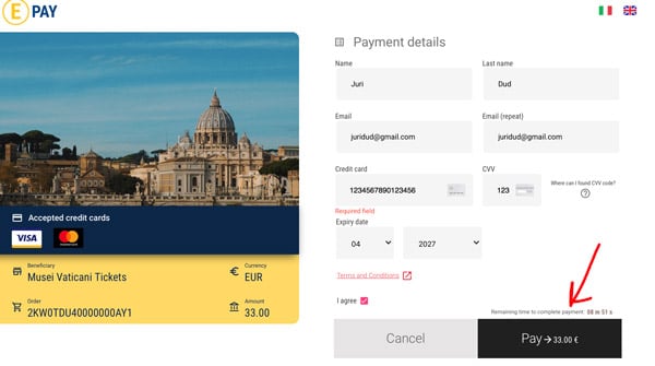 Оплата картой онлайн билетов в музеи Ватикана