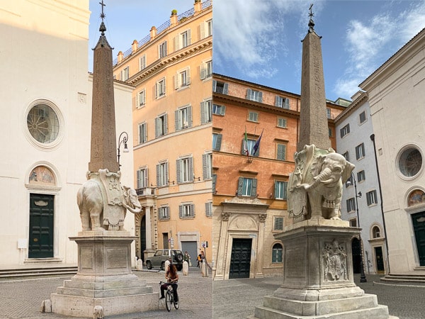 Слон Бернини и обелиск на площади Минервы в Риме