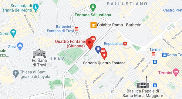 Площадь четырёх фонтанов на карте Рима