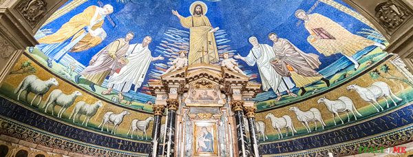 мозаика 12 овец, символизирующих апостолов базилика Космы и Дамьяна Рим