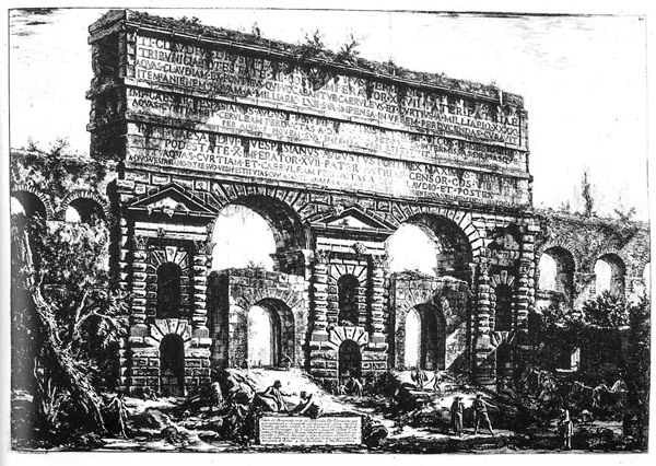 Гравюра ворота Порта Маджоре в Риме
