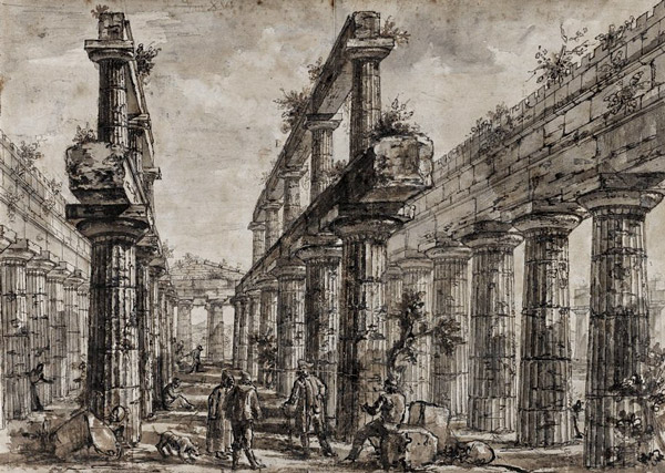 Зарисовка Пиранези «Руины построек Пестума» (Avanzi degli Edifici di Pesto, 1777-1778)