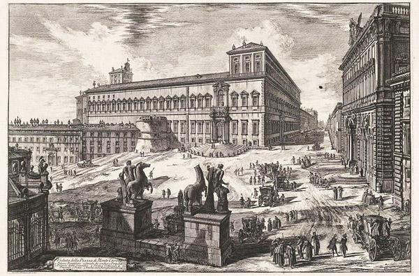 Офорт Пиранези Пьяцца дель Квиринале (Piazza del Quirinale) в Риме
