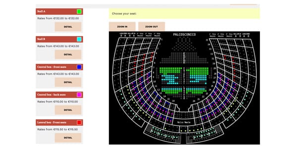 Схема мест и стоимость билетов на концерты в оперный театр Ла Фениче в Венеции