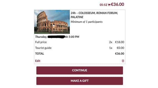 Общая стоимость Билеты в Колизей 