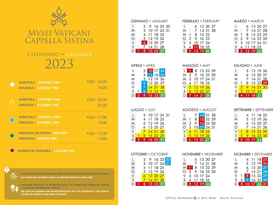 Время работы музеев Ватикана в 2023 году
