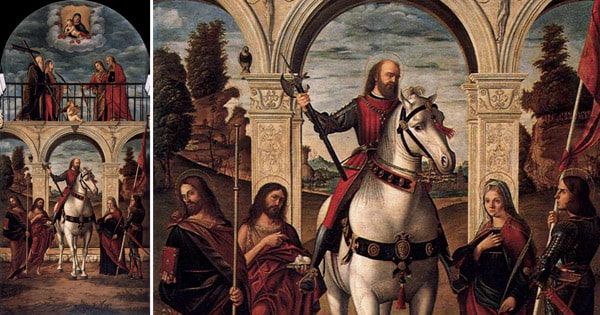 Святой Виталий на коне и четверо святых, преклоняющиеся перед Мадонной с младенцем