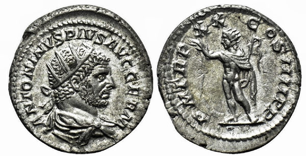 антониниан номиналом 2 денария с изображением императора Каракаллы