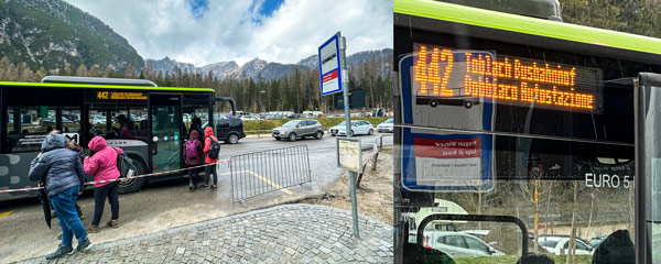 Автобусная остановка на озере Брайес в Италии маршрут 442 Dobbiaco Toblach