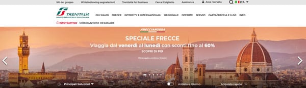 Как выглядит главная страница сайта Trenitalia.com